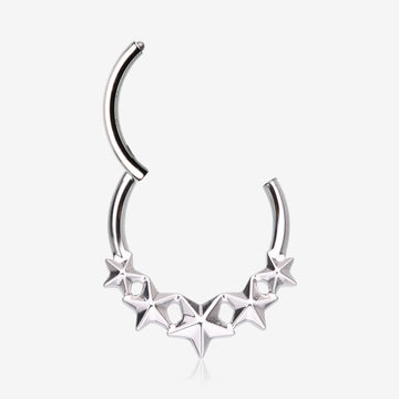 Detail View 1 of Nautical Star Cascade Steel Clicker Hoop Ring